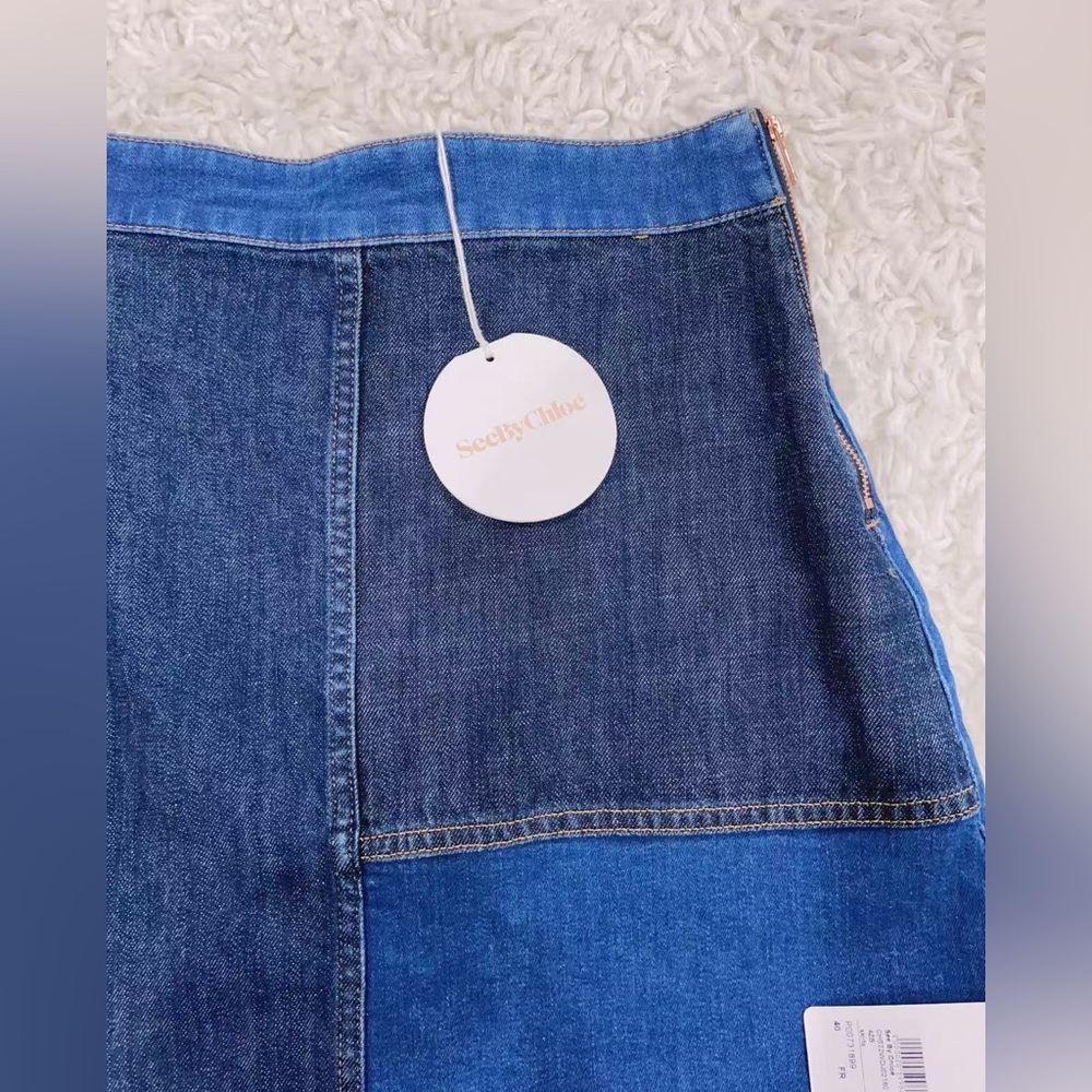 NWT $395 See By Chloe Patchwork Denim Mini Skirt - Picture 5 of 9